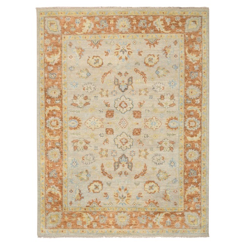 Tan Color, Oushak Design Supple Collection, Thick and Plush Pure Wool Hand Knotted, Oriental Rug