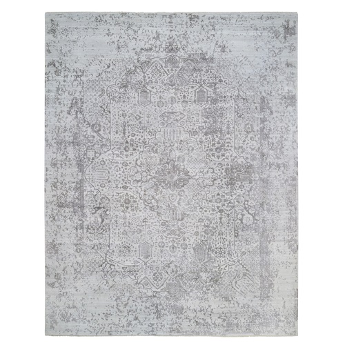Gray, Hand Knotted Broken Persian Design, Wool and Pure Silk, Oversized Oriental 