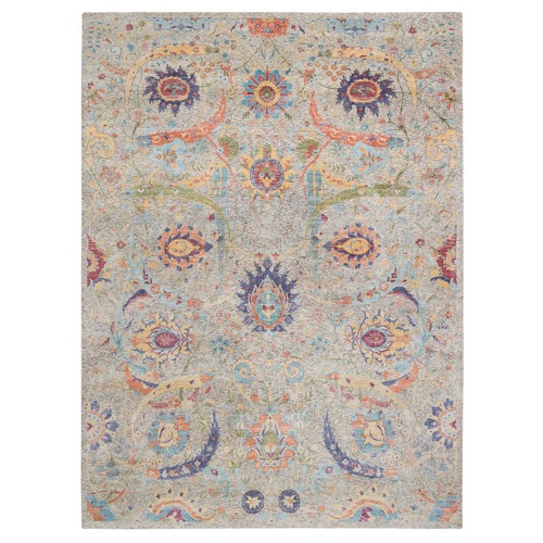 Tan, Sickle Leaf Design, Silk With Textured Wool Hand Knotted, Oriental Rug