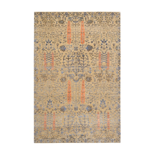 Almond Brown, Cypress Tree Design Silk With Textured Wool Hand Knotted, Oriental 