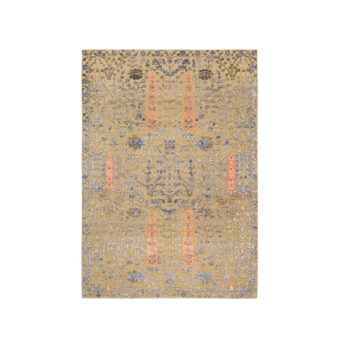 Almond Brown, Hand Knotted Cypress Tree Design, Silk With Textured Wool, Oriental Rug
