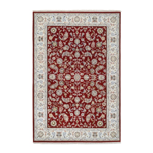 Cherry Red, Nain with All Over Flower Design 250 KPSI, Wool Hand Knotted, Oriental Rug