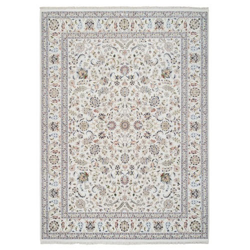 Ivory, Wool and Silk, Nain with All Over Design, 250 KPSI, Hand Knotted, Oriental Rug
