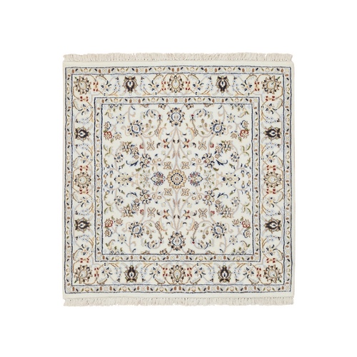 Ivory, Nain with All Over Flower Design, 250 KPSI, Hand Knotted, Pure Wool, Square Oriental Rug
