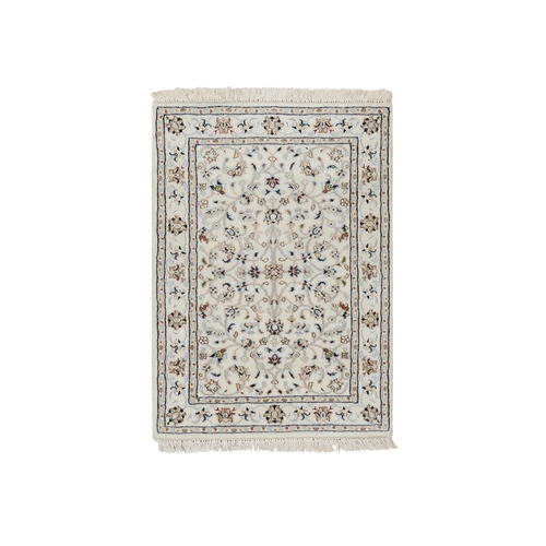 Ivory, Hand Knotted, Nain with All Over Design, 250 KPSI Wool and Silk, Mat, Oriental Rug