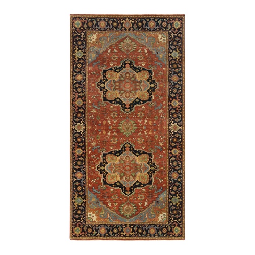 Terracotta Red, Antiqued Fine Heriz Re-Creation, Densely Woven Natural Dyes, Pure Wool Hand Knotted, Wide Runner Oriental Rug