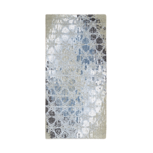 Gray and Blue, Wool and Silk Hand Knotted, THE HONEYCOMB Award Winning Design, Oriental 