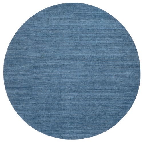 Denim Blue, Tone on Tone, Pure Wool Hand Loomed, Modern Design, Round Oriental Rug