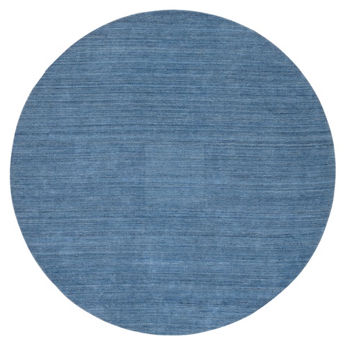 Denim Blue, Hand Loomed, Modern Design, Tone on Tone, Soft Wool, Round Oriental 