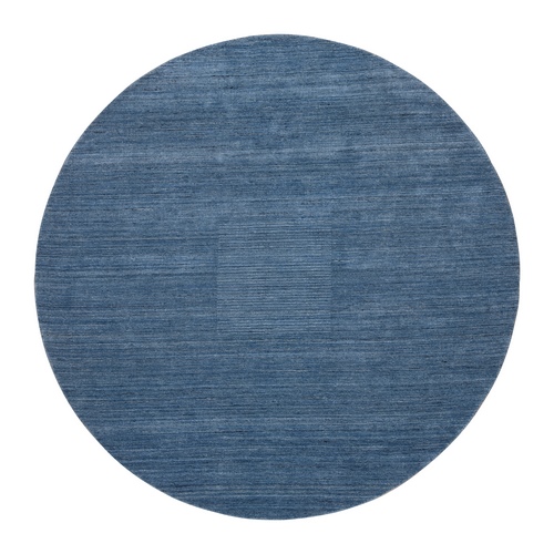 Denim Blue, Soft Wool, Modern Design, Hand Loomed, Tone on Tone, Round Oriental 