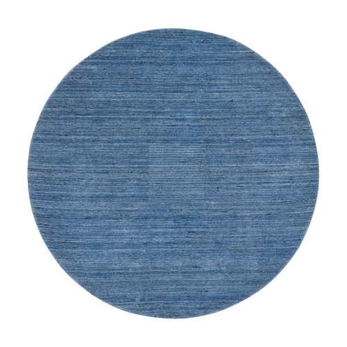 Denim Blue, Tone on Tone, Hand Loomed, Modern Design Pure Wool, Round Oriental Rug
