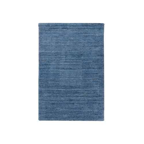 Denim Blue, Hand Loomed, Tone on Tone, Modern Design Soft Wool, Mat Oriental Rug