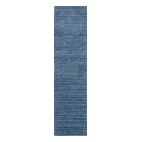 Denim Blue, Soft Wool Hand Loomed, Tone on Tone, Modern Design, Runner Oriental Rug