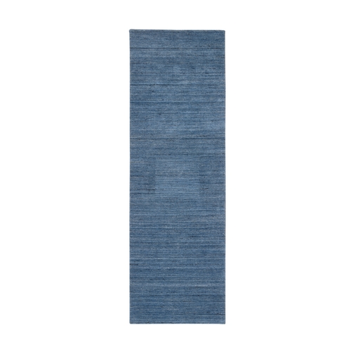 Denim Blue, Hand Loomed, Tone on Tone, Modern Design Pure Wool, Runner Oriental Rug