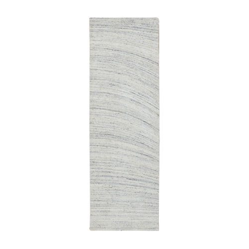 Ivory, Extra Soft Wool Hand Loomed, Plain Modern Striped Design Soft Pile, Runner Oriental 