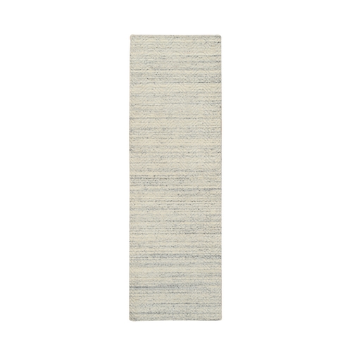 Beige, Hand Loomed, Variegated Textured Modern Design Natural Wool, Runner Oriental Rug