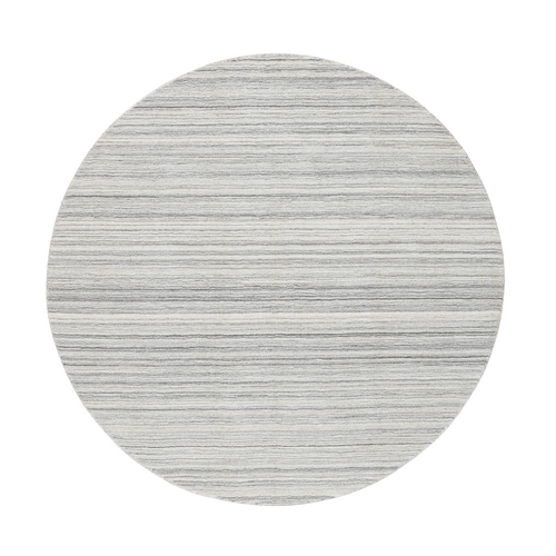 Platinum Gray and Cream, Thick and Plush Plain Hand Loomed, Undyed Natural Wool Modern Design, Round Oriental Rug
