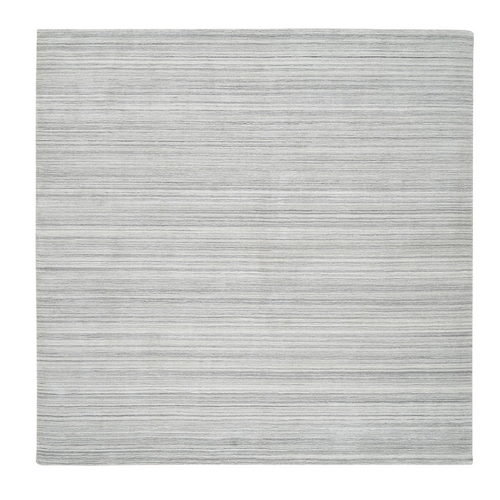 Platinum Gray and Cream, Undyed Natural Wool Modern Design, Thick and Plush Plain Hand Loomed, Square Oriental Rug
