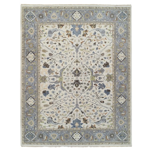 Light Gray, Oushak with Floral Design Denser Weave, Extra Soft Wool Hand Knotted, Oversized Oriental Rug