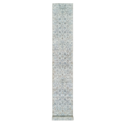 Ivory, Tabriz Vase With Pomegranate Design, Silk With Textured Wool Hand Knotted, XL Runner Oriental Rug