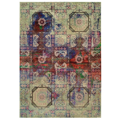 Colorful, Textured Wool and Sari Silk Hand Knotted, Mamluk Design, Oriental Rug