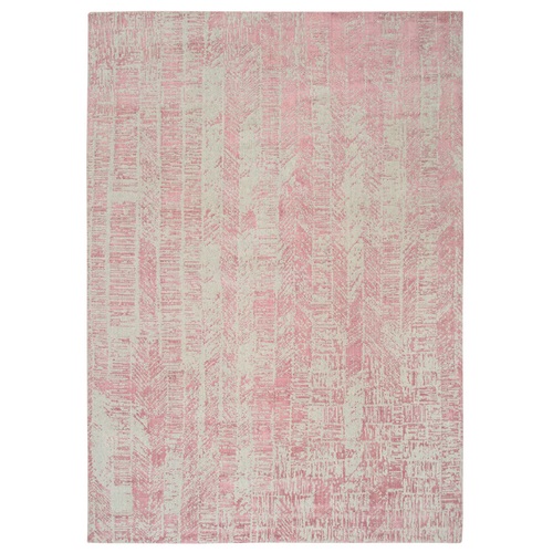 Rose Pink, Jacquard Hand Loomed All Over Design, Wool and Art Silk, Oriental 