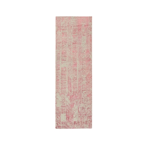 Rose Pink, All Over Design Wool and Art Silk, Jacquard Hand Loomed, Runner Oriental Rug