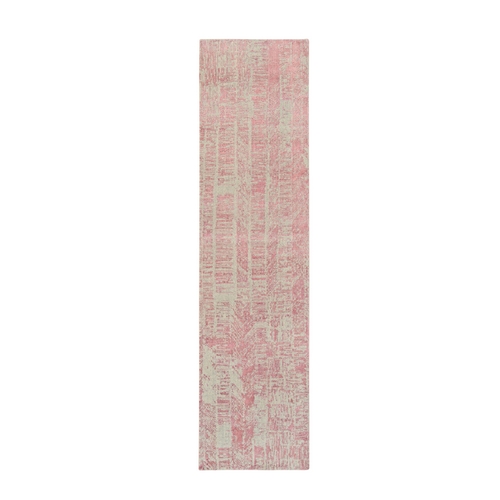 Rose Pink, Wool and Art Silk Jacquard Hand Loomed, All Over Design, Runner Oriental Rug
