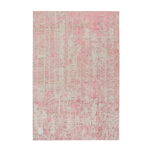Rose Pink, All Over Design, Wool and Art Silk, Jacquard Hand Loomed, Oriental 