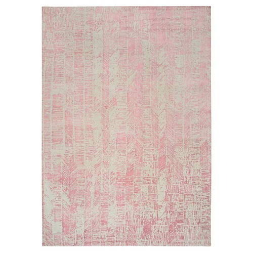 Rose Pink, All Over Design Wool and Art Silk, Jacquard Hand Loomed, Oriental 
