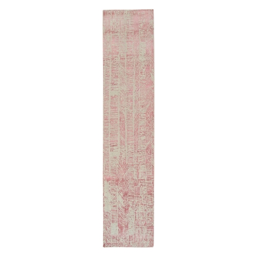 Rose Pink, Jacquard Hand Loomed, All Over Design Wool and Art Silk, Runner Oriental Rug