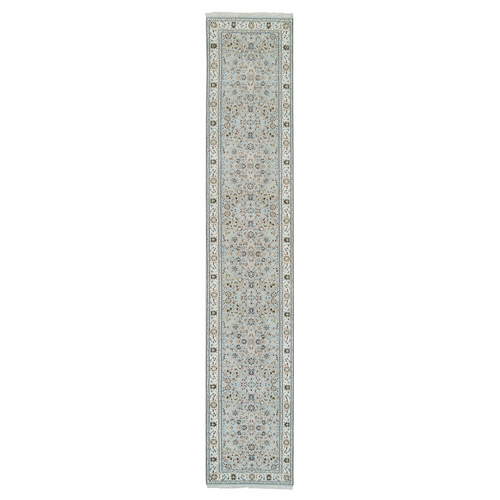 Light Blue, Nain With All Over Flower Design, 250 KPSI, Hand Knotted, Extra Soft Wool, Runner Oriental Rug