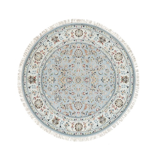 Light Blue, Nain With All Over Flower Design, 250 KPSI, Soft Wool, Hand Knotted, Oriental Rug