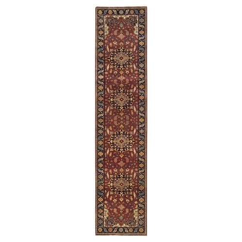 Rust Red, Antiqued Sarouk Re-Creation, Natural Dyes Densely Woven, Natural Wool Hand Knotted, Runner Oriental 
