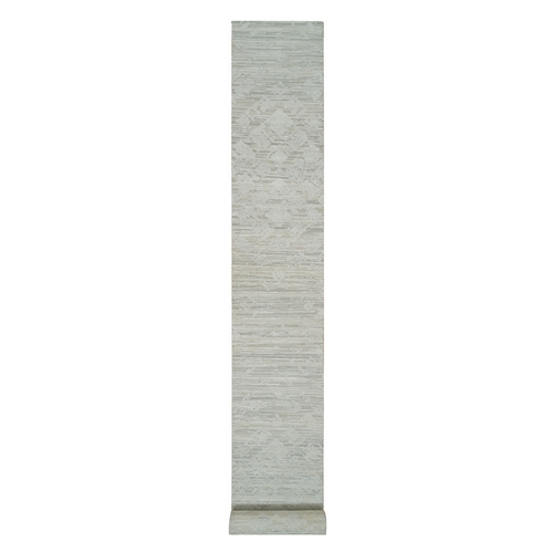 Ivory, Modern Design, Hand Spun Undyed Natural Wool, Hand Knotted, XL Runner Oriental Rug