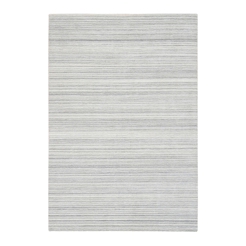 Platinum Gray and Cream, Modern Design Thick and Plush, Plain Hand Loomed Undyed Natural Wool, Oriental Rug