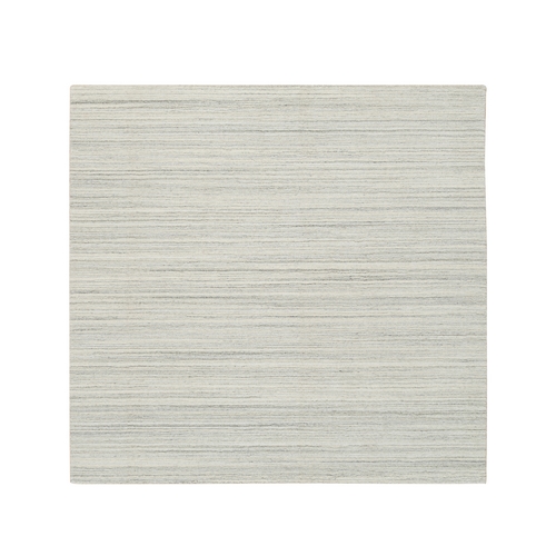 Ivory and Cream, Plain Hand Loomed Undyed Natural Wool, Modern Design Thick and Plush, Square Oriental Rug