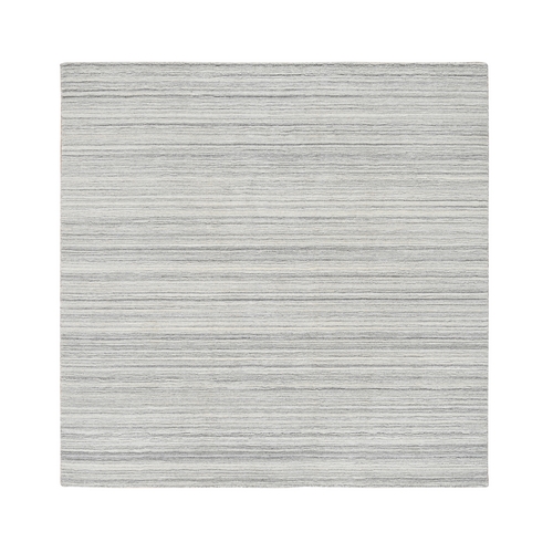 Platinum Gray and Cream, Undyed Natural Wool Modern Design, Thick and Plush Plain Hand Loomed, Square Oriental Rug