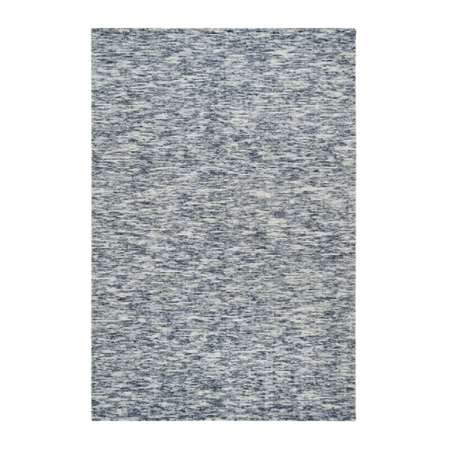 Blue and Ivory, Modern Striae Design Soft to the Touch, Pure Wool Hand Loomed, Oriental Rug