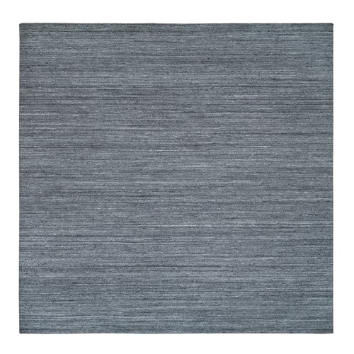 Arsenic Gray, Modern Striae Design Soft Pile, Natural Wool Hand Loomed, Square Oriental Rug