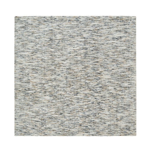 Earth Tone Colors, Hand Loomed Modern Striae Design, Soft to the Touch Pure Wool, Square Oriental 