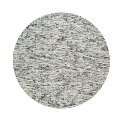 Earth Tone Colors, Modern Striae Design Soft to the Touch, Natural Wool Hand Loomed, Round Oriental 
