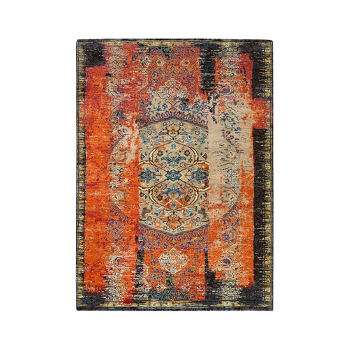 Rust Red & Black, Ancient Ottoman Erased Design, Ghazni Wool Hand Knotted, Oriental Rug