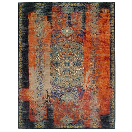 Rust Red & Black, Ghazni Wool Hand Knotted, Ancient Ottoman Erased Design, Oversized Oriental Rug