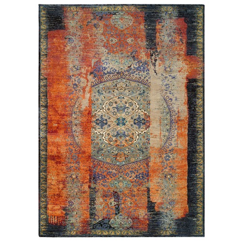 Rust Red & Black, Ancient Ottoman Erased Design, Hand Knotted Ghazni Wool, Oriental Rug