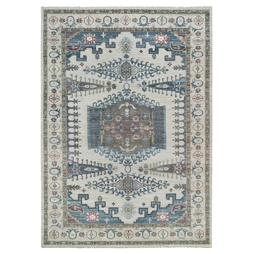 Ivory with Soft Tones, Plush and Lush Soft Pile Pure Wool, Hand Knotted Reimagined Persian Viss Design, Oversized Oriental 