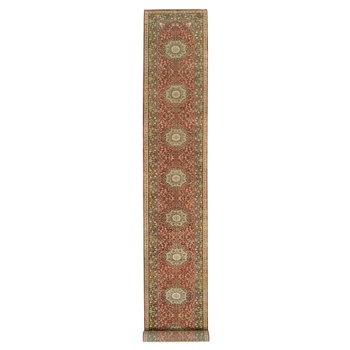 Rust and Brown, Plush Pile, Hand Knotted, All Wool, Antiqued Tabriz Haji Jalili Design, Fine Weave, Vegetable Dyes, XL Runner Oriental 
