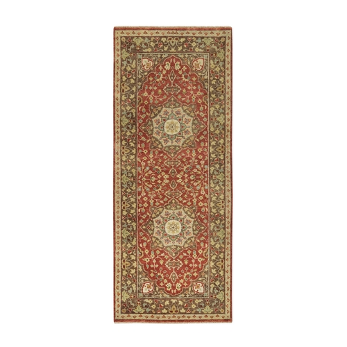 Rust Red With Brown, Plush Pile, Vegetable Dyes, Antiqued Tabriz Haji Jalili Design, Fine Weave, Hand Knotted, All Wool, Runner Oriental Rug 