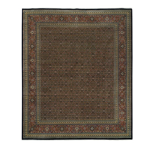 Sable Black, Herati with All Over Fish Design, Dense Weave, 250 KPSI, Pure Wool, Hand Knotted, Oversized Oriental Rug