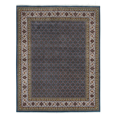 Mavericks Blue and Shadow White, Herati Criss Cross All Over Fish Design, Hand Knotted, 175 KPSI, 100% Wool, Oriental Rug